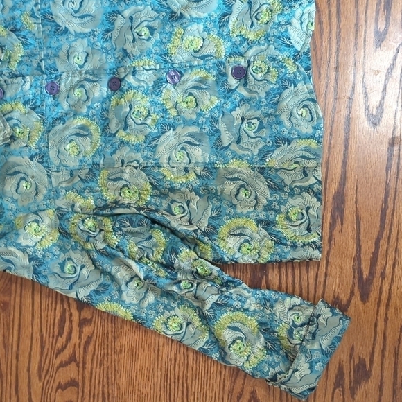 Green/blue Floral Sequin brocade sequins mermaid unique artsy Blazer sz L - Picture 2 of 12
